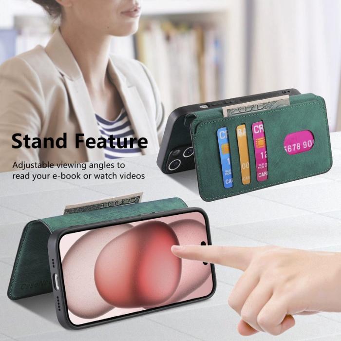 CASENEO - CASENEO MW-03 iPhone 15 Plus Skal med Avtagbart Plånbok Grön