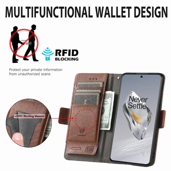 CASENEO - CASENEO OnePlus 12 5G Fodral PU Läder Ställ Dark Brown