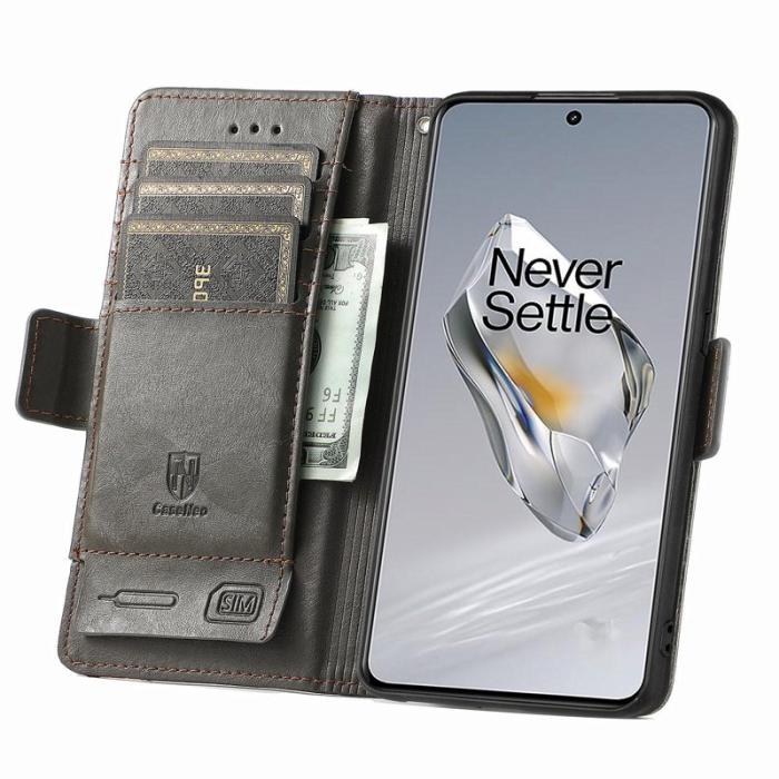 CASENEO - CASENEO OnePlus 12 5G Fodral PU Läder Ställ med RFID Grå