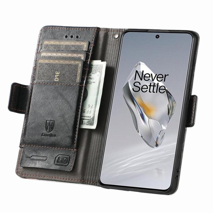 CASENEO - CASENEO OnePlus 12 5G Fodral PU Läder Ställ med RFID Svart