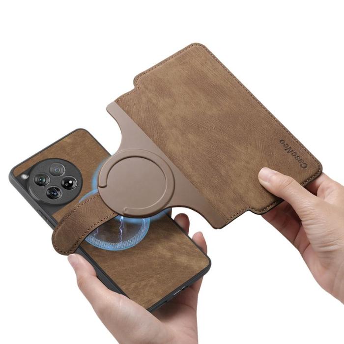 CASENEO - CASENEO OnePlus 12 5G Magnetiskt Fodral i Läder - Brun