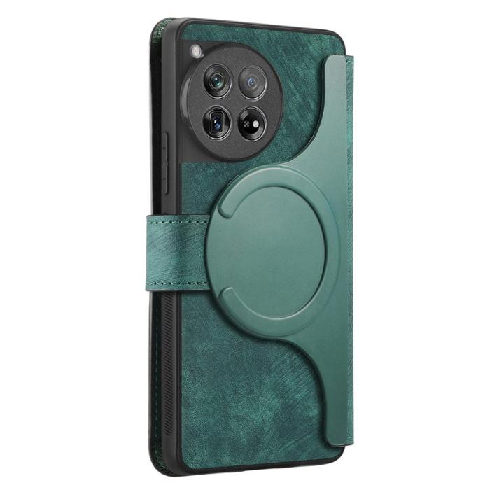 CASENEO - CASENEO OnePlus 12 5G Magnetiskt Fodral Läder Grön