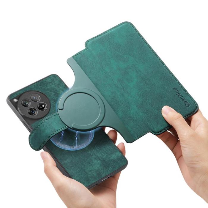 CASENEO - CASENEO OnePlus 12 5G Magnetiskt Fodral Läder Grön
