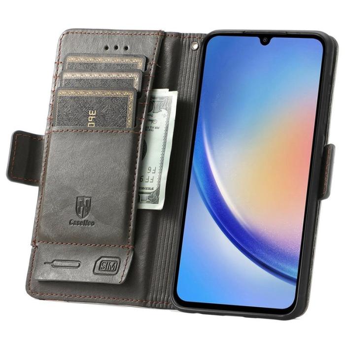 CASENEO - CASENEO Samsung Galaxy A35 5G Skal PU Läder Ställ Grey