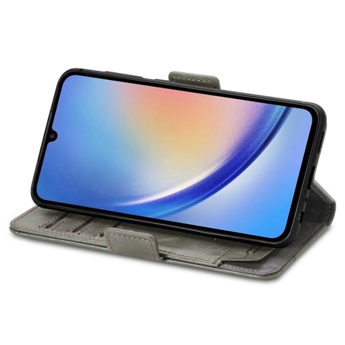CASENEO - CASENEO Samsung Galaxy A35 5G Skal PU Läder Ställ Grey