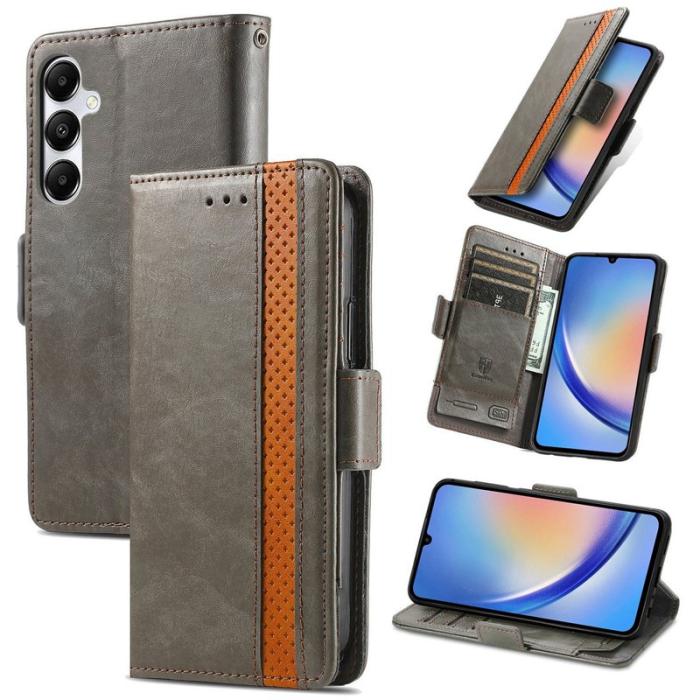 CASENEO - CASENEO Samsung Galaxy A35 5G Skal PU Läder Ställ Grey