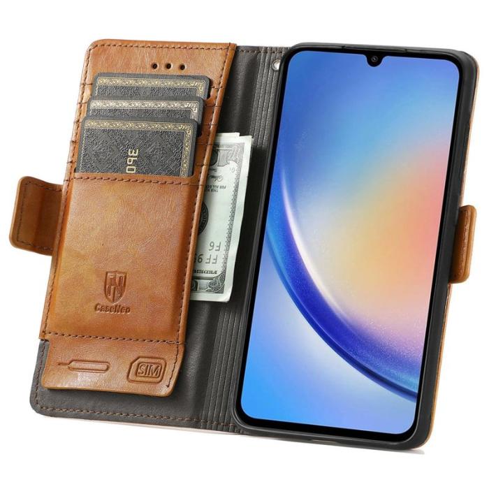 CASENEO - CASENEO Samsung Galaxy A35 5G Skal PU Läder Ställ Light Brown