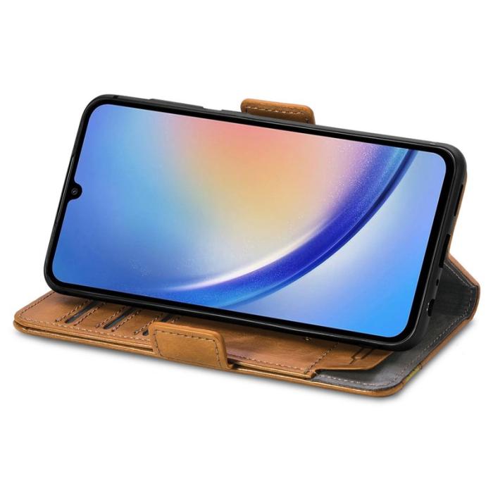 CASENEO - CASENEO Samsung Galaxy A35 5G Skal PU Läder Ställ Light Brown