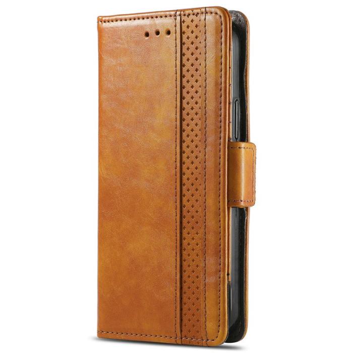 CASENEO - CASENEO Samsung Galaxy A35 5G Skal PU Läder Ställ Light Brown