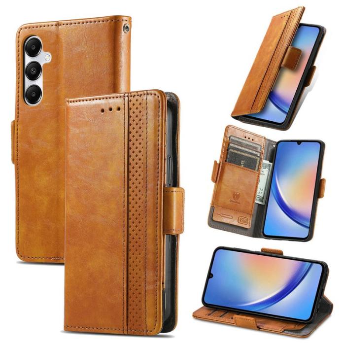 CASENEO - CASENEO Samsung Galaxy A35 5G Skal PU Läder Ställ Light Brown