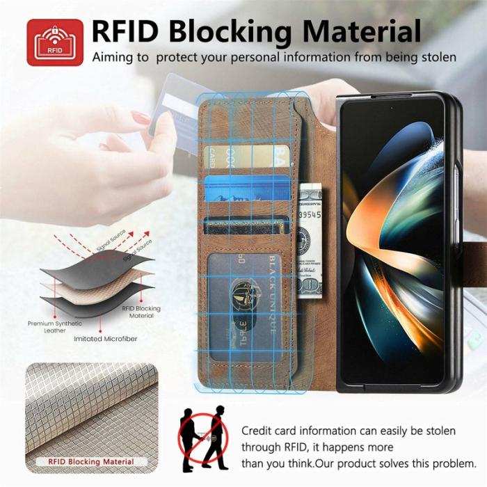 CASENEO - CASENEO Samsung Galaxy Z Fold3 5G Fodral Äkta läder - Brun