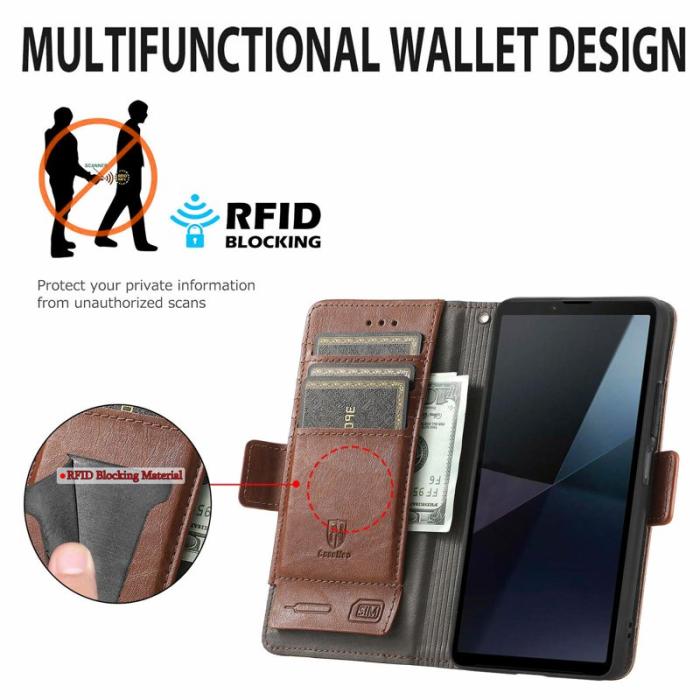 CASENEO - CASENEO Sony Xperia 10 VI Fodral PU Läder med RFID - Mörkbrun