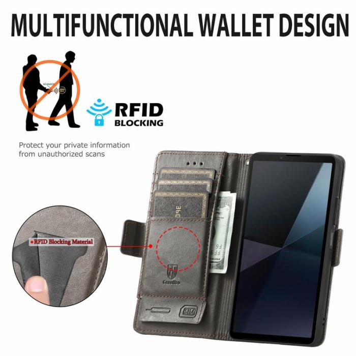 CASENEO - CASENEO Sony Xperia 10 VI Fodral PU Läder Ställ Grey