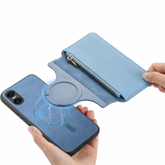 CASENEO - CASENEO Sony Xperia 10 VI Skal Läder Avtagbar Magnet Blå