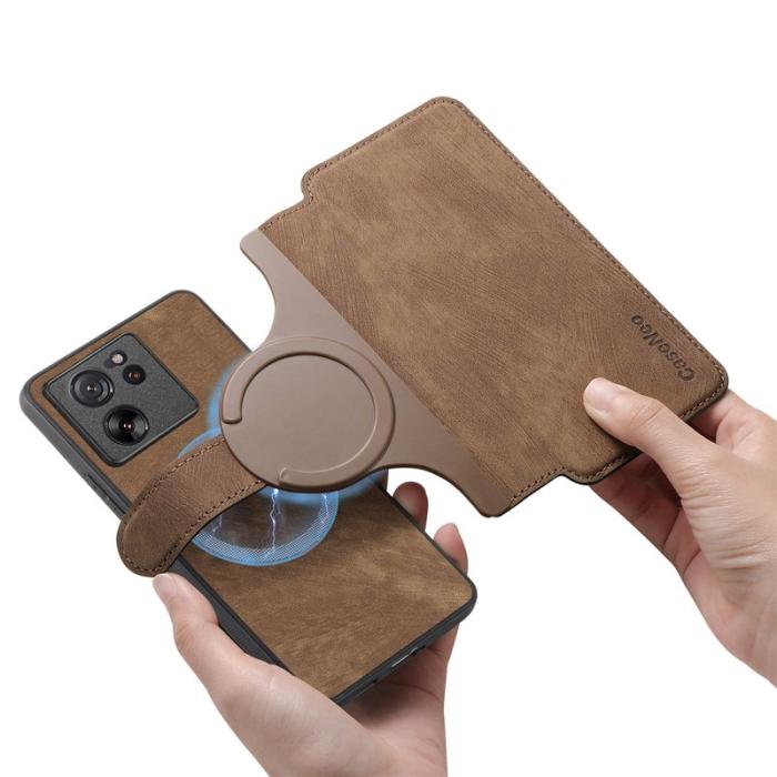 CASENEO - CASENEO Xiaomi 13T Fodral - Avtagbart Läder Plånboksfodral - Brun