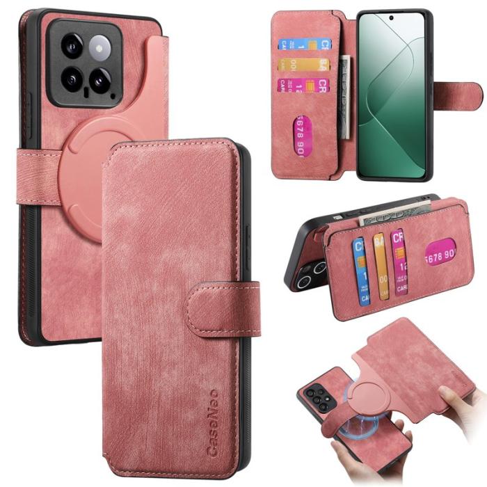 CASENEO - CASENEO Xiaomi 14 Magnetisk Fodral i Läder - Rosa