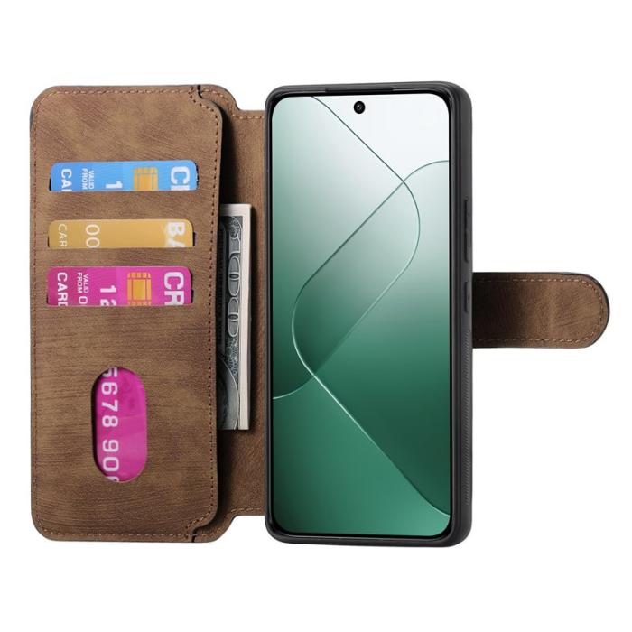 CASENEO - CASENEO Xiaomi 14 Magnetisk Fodral Läder Plånbok - Brun