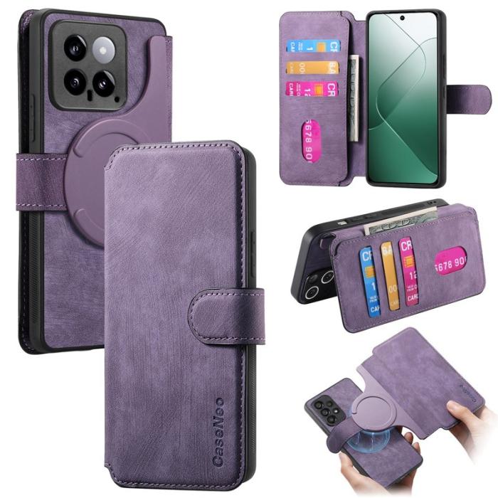 CASENEO - CASENEO Xiaomi 14 Magnetisk Skal Läder Plånboksfodral Lila