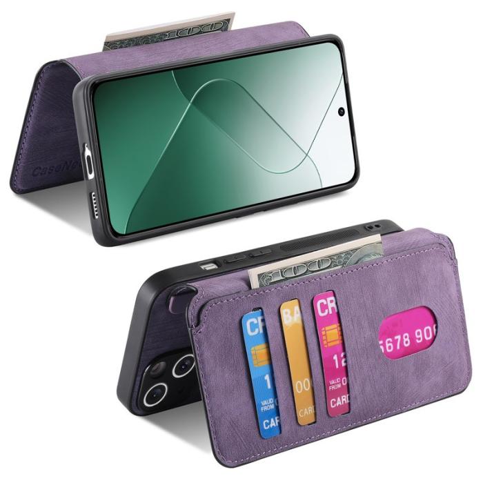 CASENEO - CASENEO Xiaomi 14 Magnetisk Skal Läder Plånboksfodral Lila
