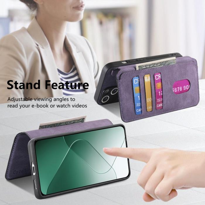 CASENEO - CASENEO Xiaomi 14 Magnetisk Skal Läder Plånboksfodral Lila