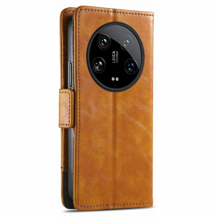CASENEO - CASENEO Xiaomi 14 Ultra Fodral PU Läder med RFID - Ljusbrun