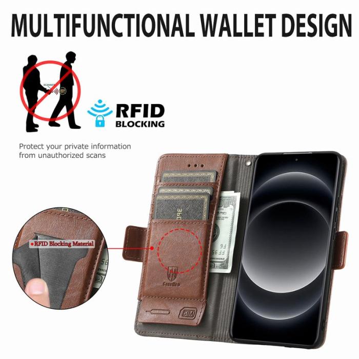 CASENEO - CASENEO Xiaomi 14 Ultra Fodral PU Läder med Ställ Dark Brown