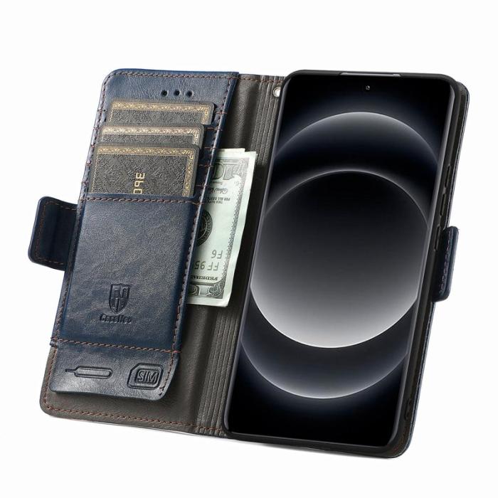 CASENEO - CASENEO Xiaomi 14 Ultra Fodral PU Läder Ställ med RFID Blå