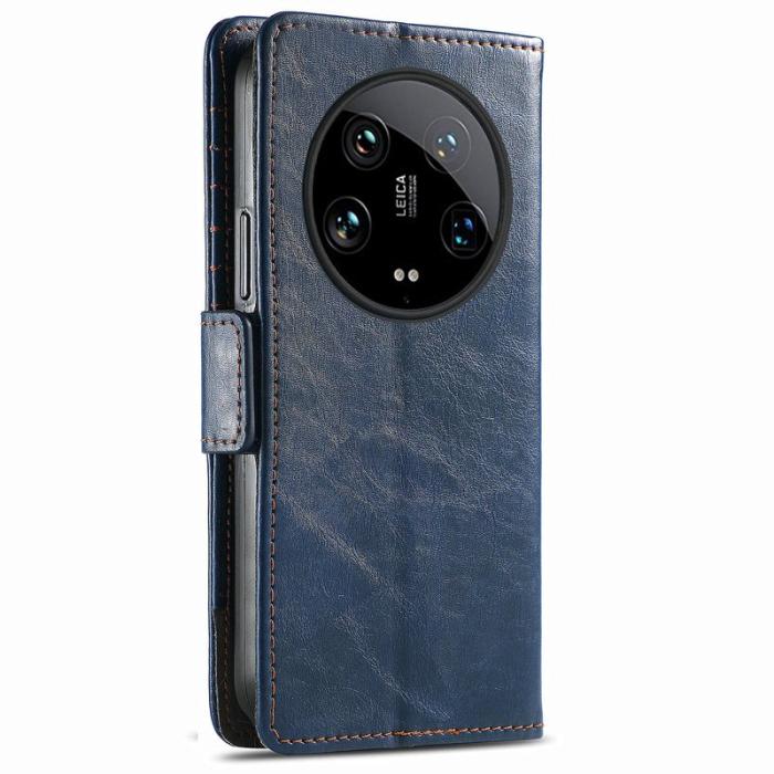CASENEO - CASENEO Xiaomi 14 Ultra Fodral PU Läder Ställ med RFID Blå