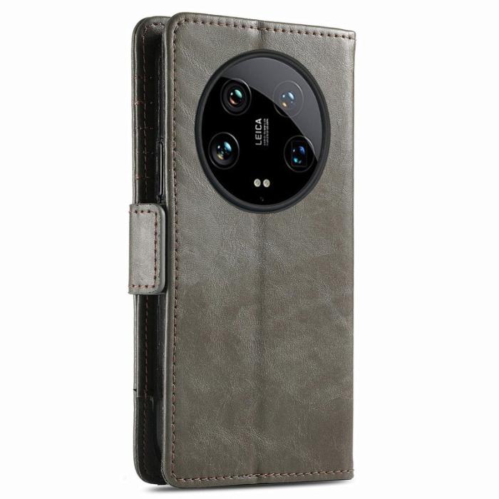 CASENEO - CASENEO Xiaomi 14 Ultra Fodral PU Läder Ställ med RFID - Grå