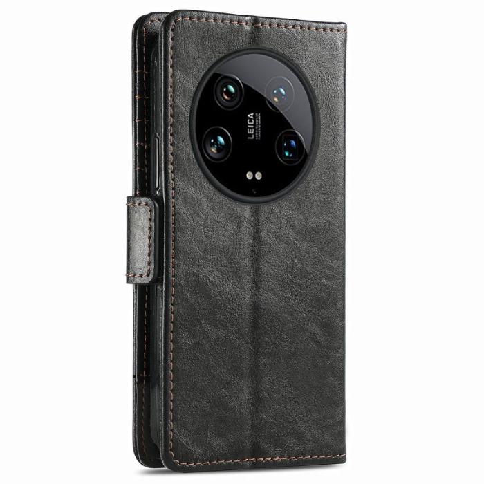 CASENEO - CASENEO Xiaomi 14 Ultra Fodral PU Läder Ställ med RFID - Svart