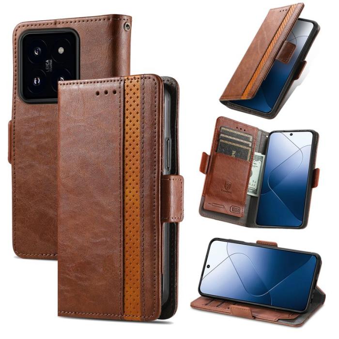 CASENEO - CASENEO Xiaomi 14T Pro Fodral PU Läder Ställ Dark Brown