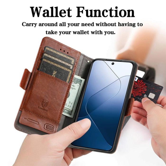 CASENEO - CASENEO Xiaomi 14T Pro Fodral PU Läder Ställ Dark Brown