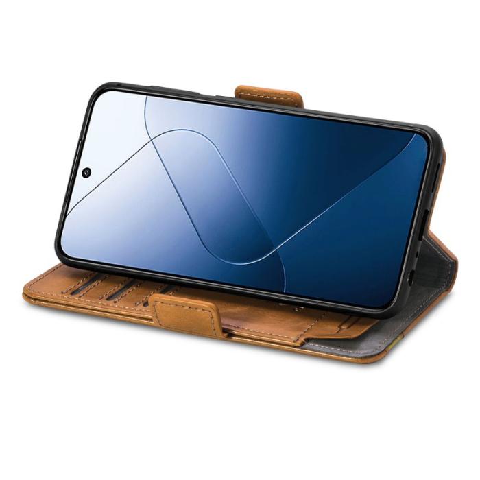CASENEO - CASENEO Xiaomi 14T Pro Fodral PU Läder Ställ med RFID - Ljusbrun