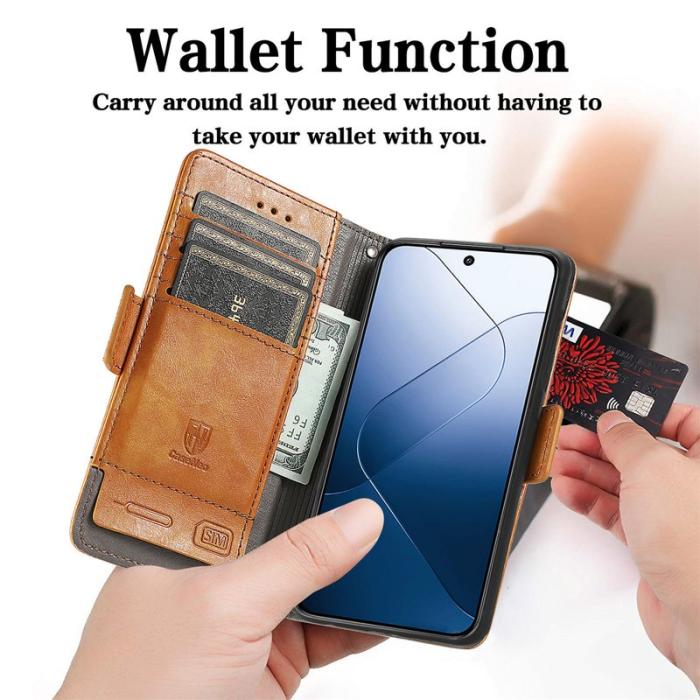 CASENEO - CASENEO Xiaomi 14T Pro Fodral PU Läder Ställ med RFID - Ljusbrun