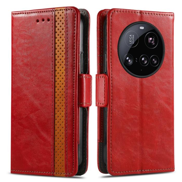 CASENEO - CASENEO Xiaomi 15 Ultra Skal PU Läder Ställ med RFID Röd