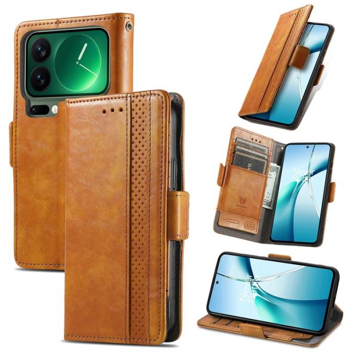 CASENEO - CASENEO Xiaomi 17 Pro Skal PU Läder Fodral RFID Blocker Ljusbrun