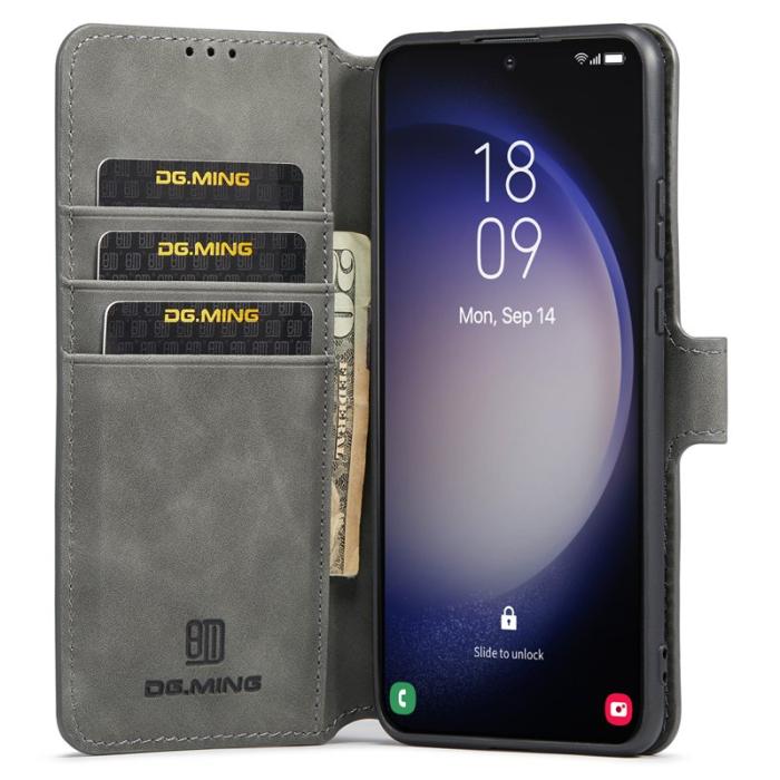 DG.MING - DG.MING Galaxy S23+ Retro PU Läder Fodral Full Skydd Grå