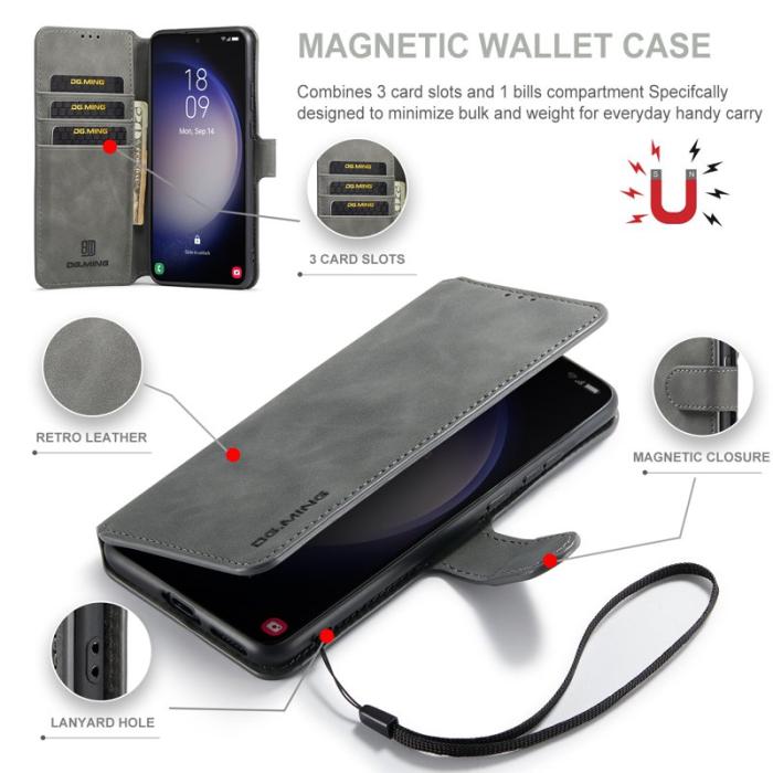 DG.MING - DG.MING Galaxy S23+ Retro PU Läder Fodral Full Skydd Grå