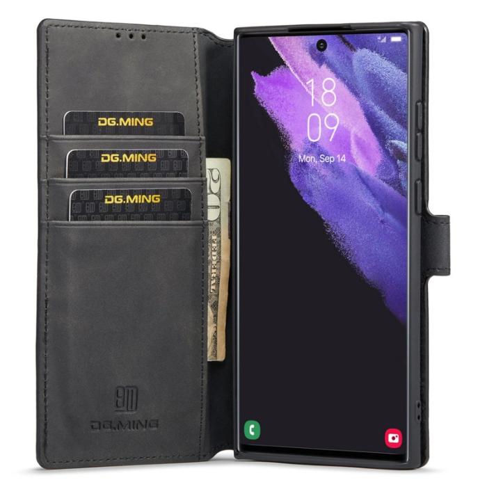 DG.MING - DG.MING Galaxy S23 Ultra Fodral Retro PU Läder Svart