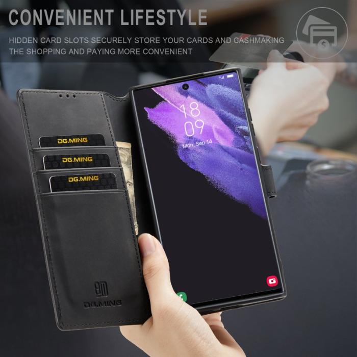 DG.MING - DG.MING Galaxy S23 Ultra Fodral Retro PU Läder Svart