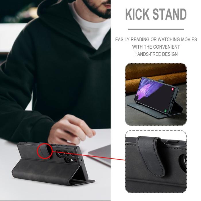 DG.MING - DG.MING Galaxy S23 Ultra Fodral Retro PU Läder Svart