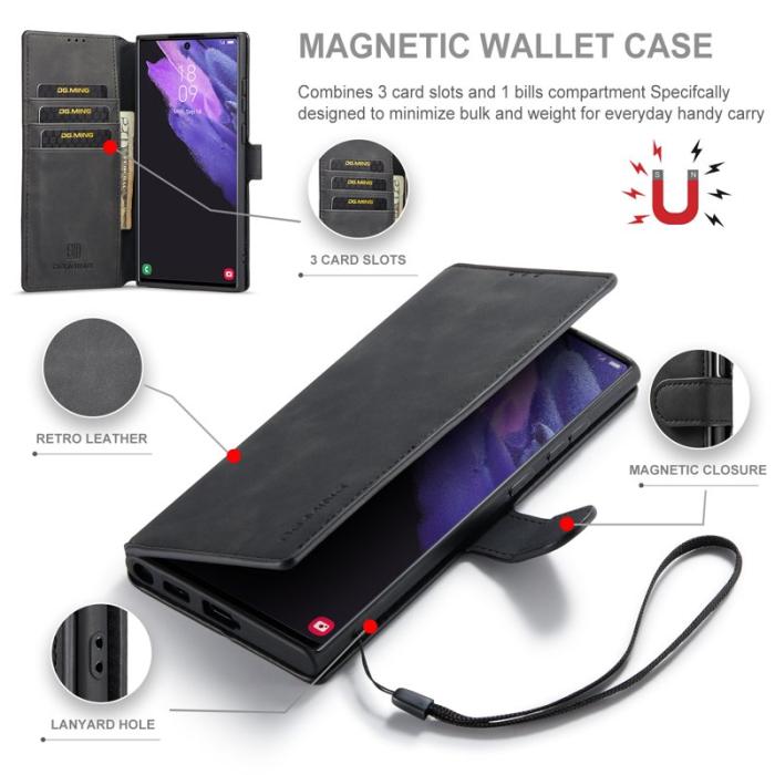 DG.MING - DG.MING Galaxy S23 Ultra Fodral Retro PU Läder Svart