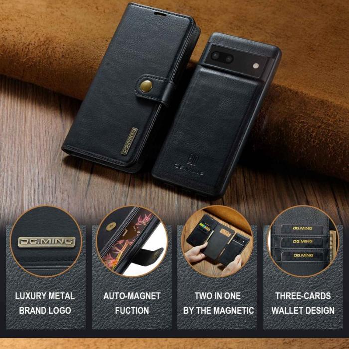 DG.MING - DG.MING Google Pixel 7 5G Fodral i svart läder med ställning
