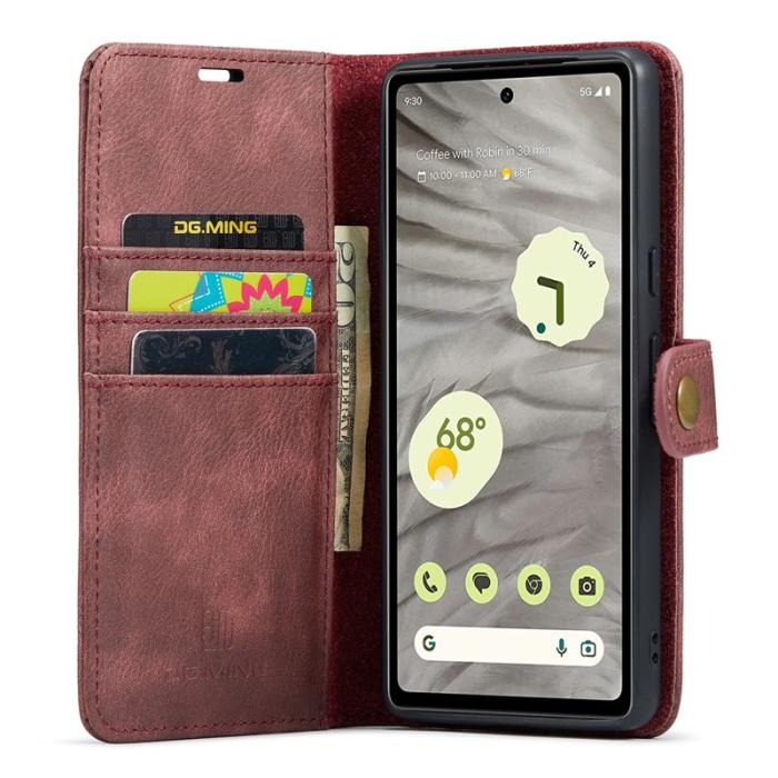 DG.MING - DG.MING Google Pixel 7a Fodral i Delbart Magnetiskt Läder - Röd