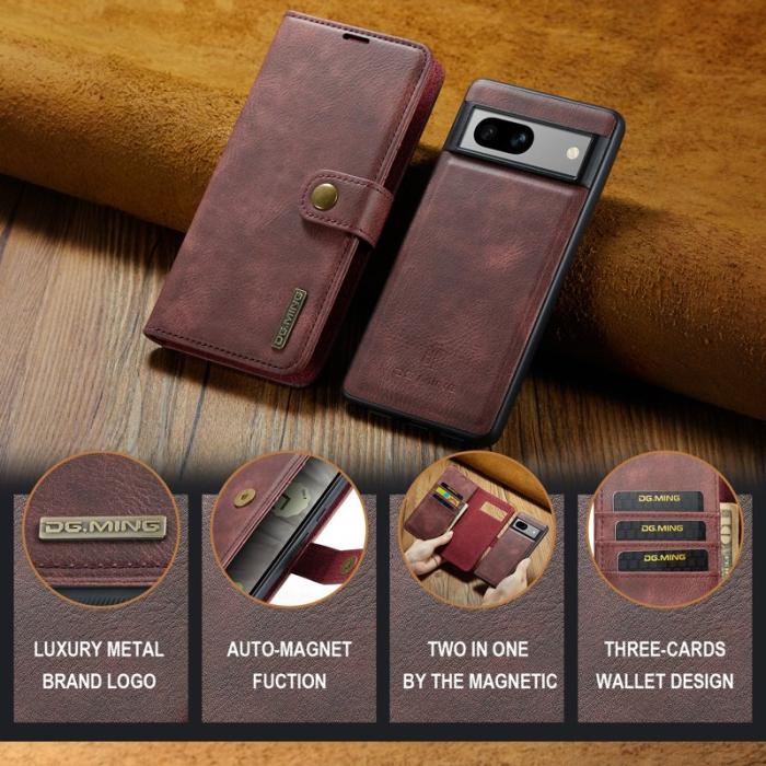 DG.MING - DG.MING Google Pixel 7a Fodral i Delbart Magnetiskt Läder - Röd
