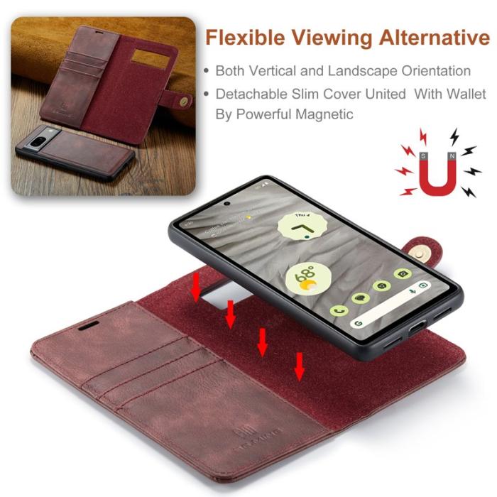 DG.MING - DG.MING Google Pixel 7a Fodral i Delbart Magnetiskt Läder - Röd