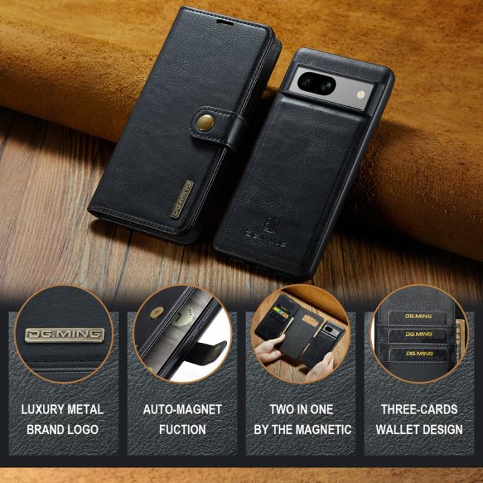 DG.MING - DG.MING Google Pixel 7a Fodral i Delbart Magnetiskt Läder - Svart