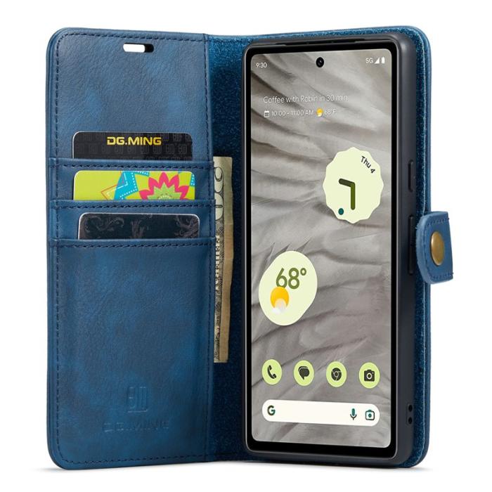 DG.MING - DG.MING Google Pixel 7a Fodral i Split Läder med Ställ - Blå