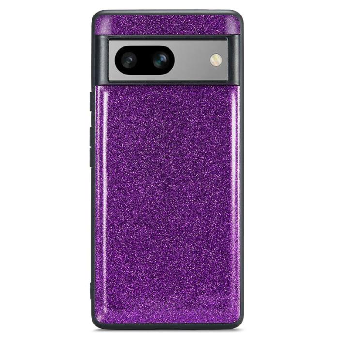 DG.MING - DG.MING Google Pixel 7a Skal Glitter PU Läder + PC + TPU Lila