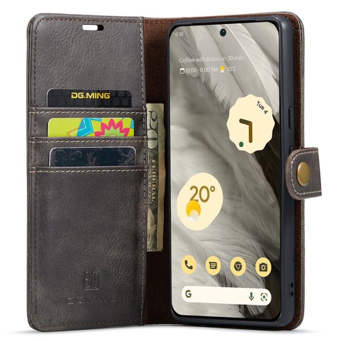 DG.MING - DG.MING Google Pixel 8 Äkta Läder Plånboksfodral Detachable Magnet Grå